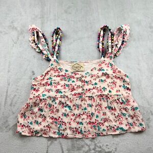 Deja Vu Floral‎ Pom Pom Strap Peplum Cami Top Pink Multi Women's Medium 6IT1945A